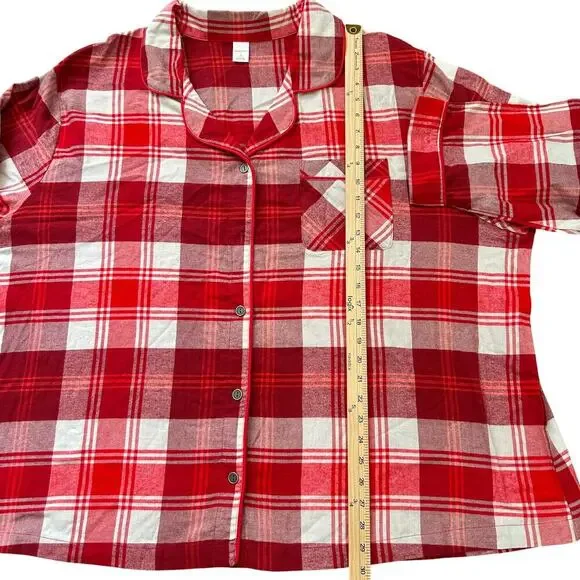 NWOT PJ Set Boxy Plaid Flannel Oversized Cozy Comfy Red Cream Plus Size 3x - Picture 7 of 9